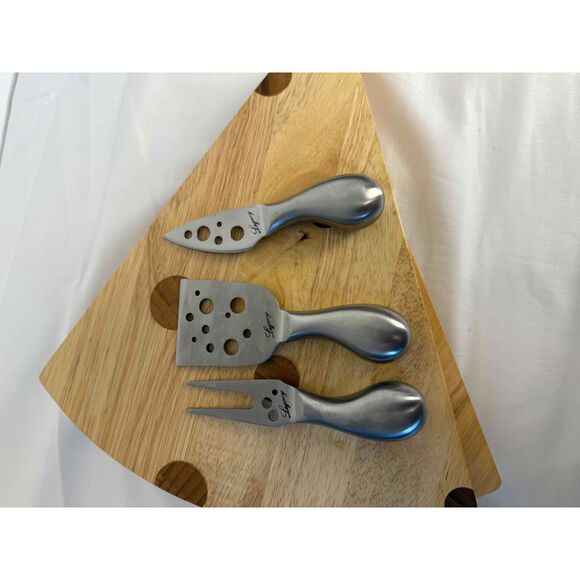 Legacy by Picnic Time Bamboo Cheese Shaped Cutting Board Fork Knife Set - Picture 7 of 7
